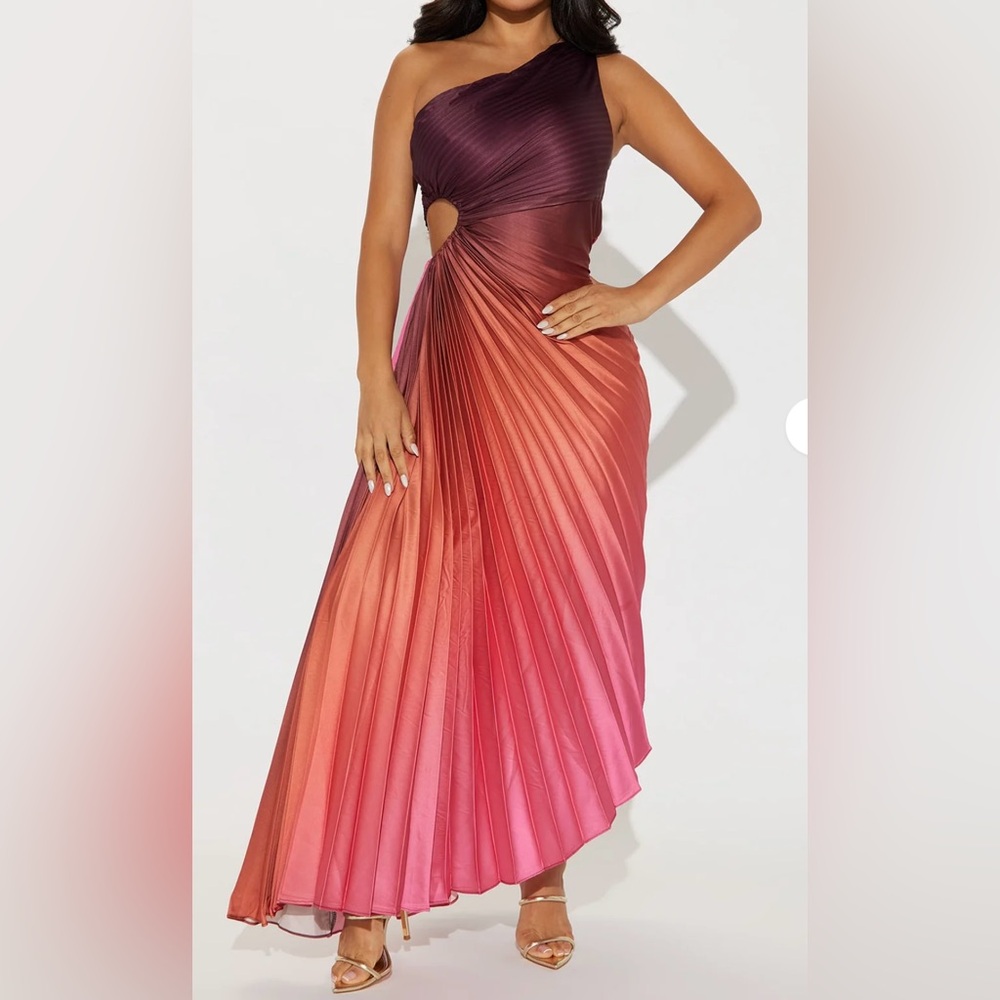 Tahiti Ombre Pleated Maxi Dress Rust Pink Purple - Picture 3 of 4